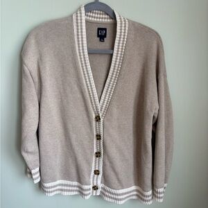 GAP Neutral Beige Ribbed-Trim Knit Cardigan
